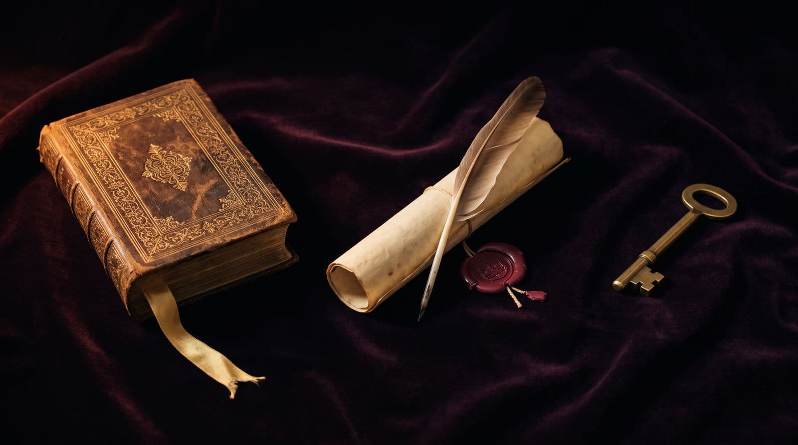 Une frise chronologique gravée à l'or, mêlant un livre ancien, une porte de club et une plume, symbole des quatre siècles d'histoire du libertinage