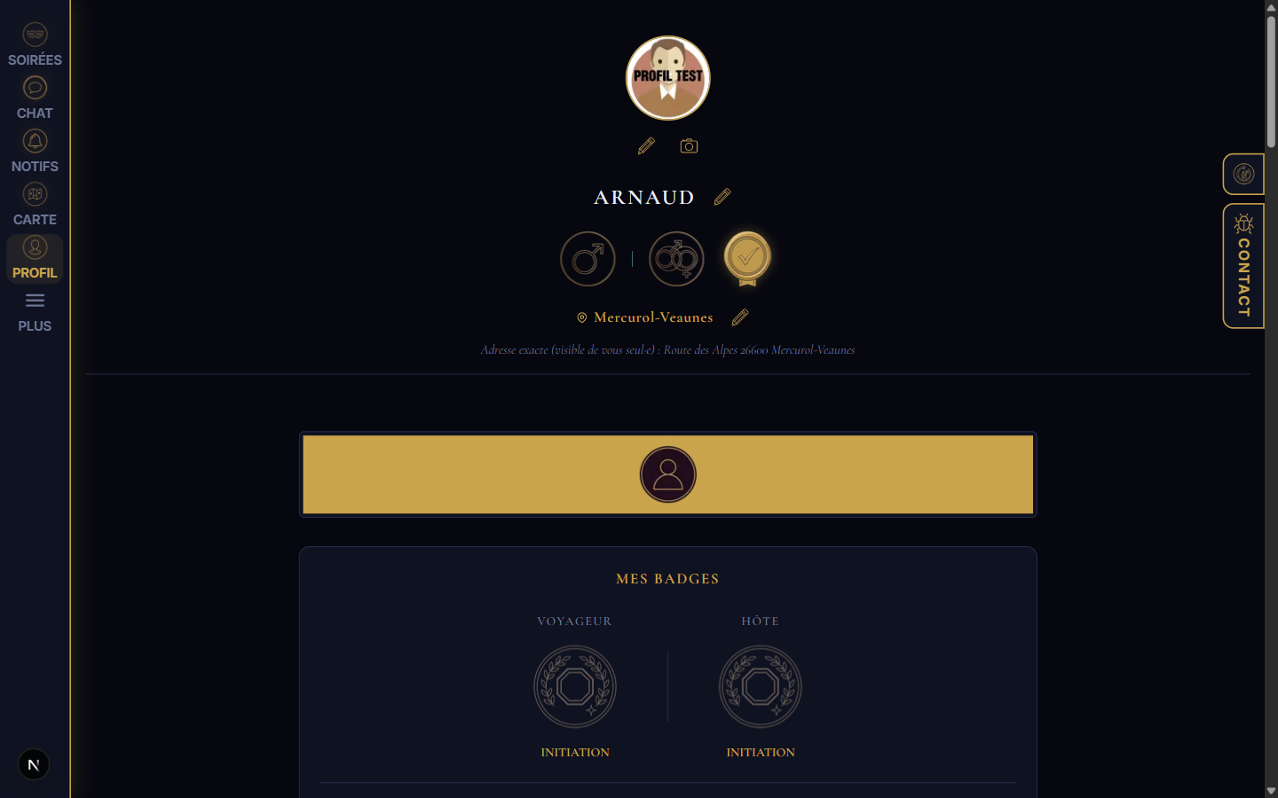 Page de profil d'un membre, avec badges de réputation